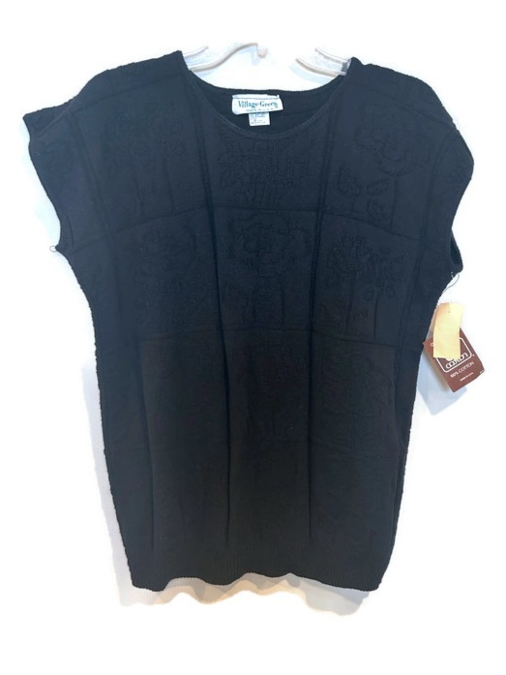 Vintage NWT Village Green cotton black boho floral pattern cottage core knit top - Picture 7 of 7